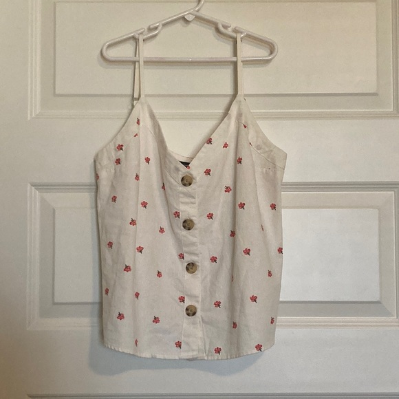 Abercrombie & Fitch Button Down Linen Sleeveless Crop Top Flower Detail Small - Picture 3 of 8